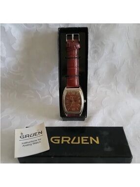 Gruen Tonneau Dress Watch with Brown Leather Strap